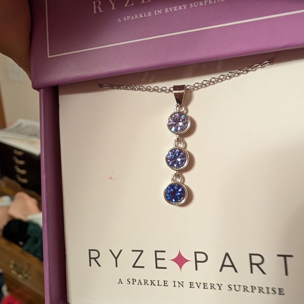 Silver Necklace with Blue and Purple Pendants